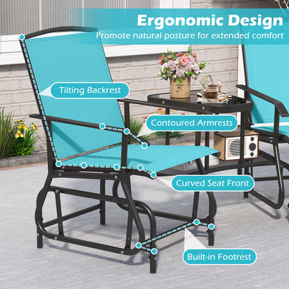 2-Seater Outdoor Glider Bench with 2-Tier Table, Turquoise