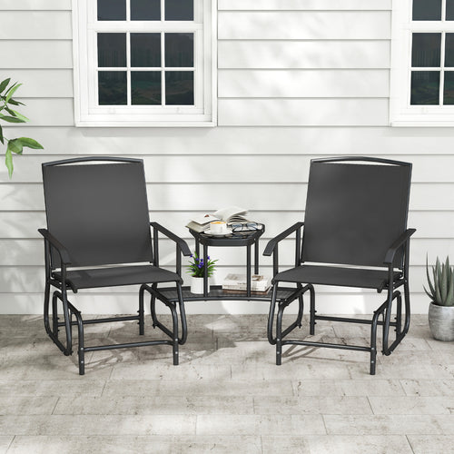 2-Seater Outdoor Glider Bench With 2-Tier Table, Black