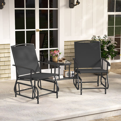 2-Seater Outdoor Glider Bench With 2-Tier Table, Black