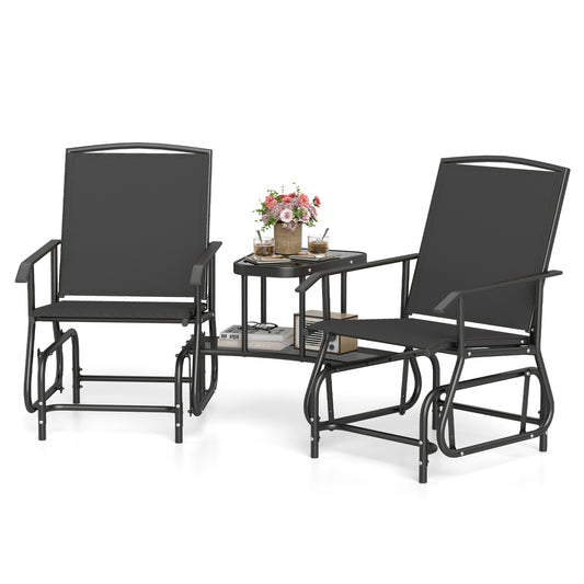 2-Seater Outdoor Glider Bench With 2-Tier Table, Black Patio Rocking Chairs & Gliders Black at Gallery Canada