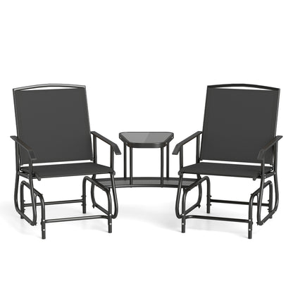 2-Seater Outdoor Glider Bench With 2-Tier Table, Black