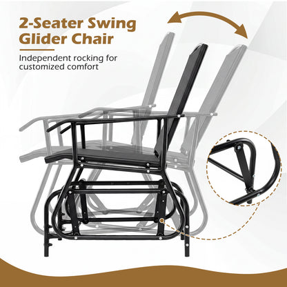 2-Seater Outdoor Glider Bench With 2-Tier Table, Black