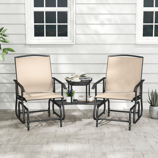 2-Seater Outdoor Glider Bench With 2-Tier Center Table, Beige Patio Rocking Chairs & Gliders Beige at Gallery Canada