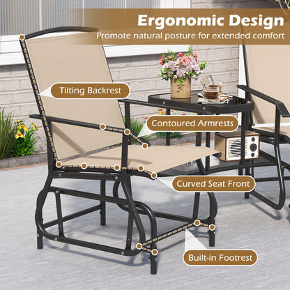 2-Seater Outdoor Glider Bench With 2-Tier Center Table, Beige
