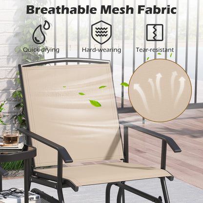 2-Seater Outdoor Glider Bench With 2-Tier Center Table, Beige