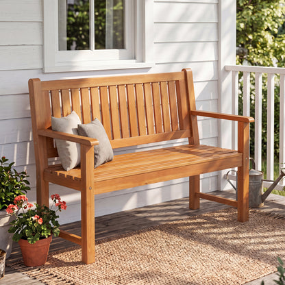 2-Seater Outdoor Wooden Bench with Backrest, Natural