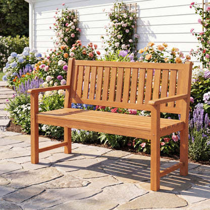 2-Seater Outdoor Wooden Bench with Backrest, Natural