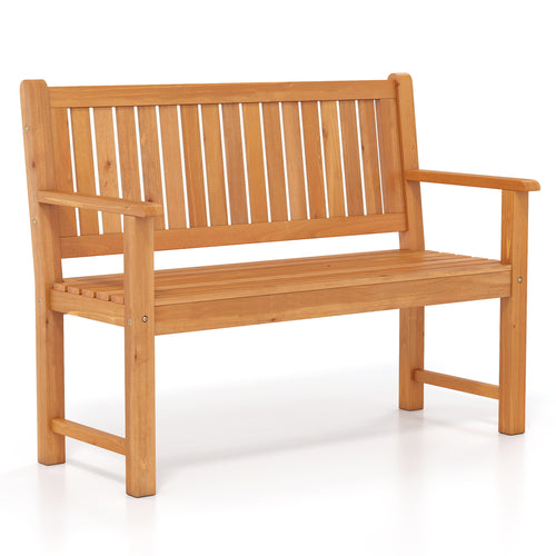 2-Seater Outdoor Wooden Bench with Backrest, Natural