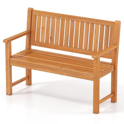 2-Seater Outdoor Wooden Bench with Backrest, Natural