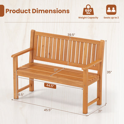 2-Seater Outdoor Wooden Bench with Backrest, Natural