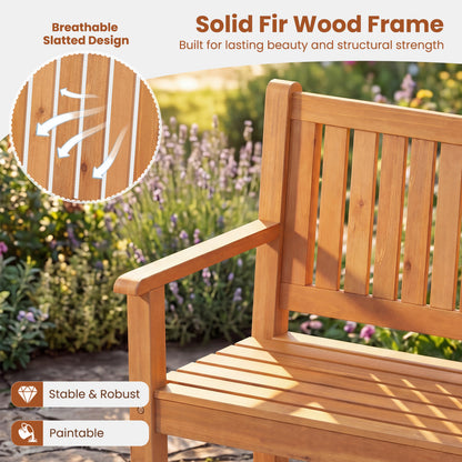 2-Seater Outdoor Wooden Bench with Backrest, Natural