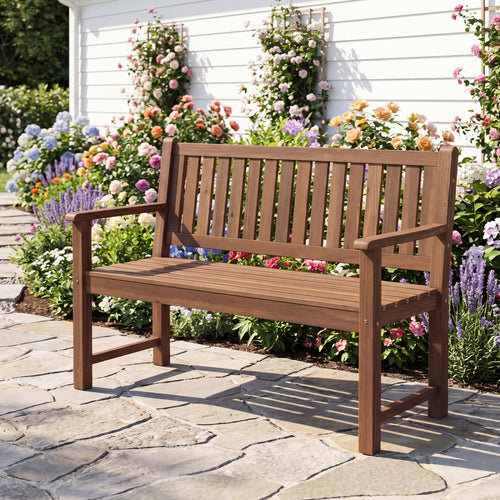 Outdoor Wooden Bench 2-Seater, Brown