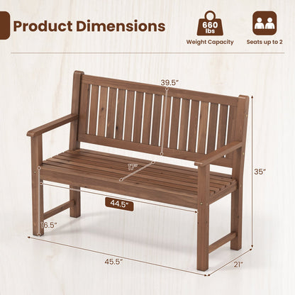 Outdoor Wooden Bench 2-Seater, Brown