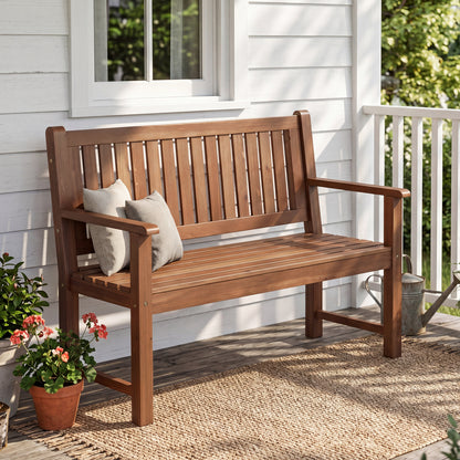 Outdoor Wooden Bench 2-Seater, Brown