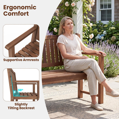 Outdoor Wooden Bench 2-Seater, Brown