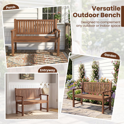 Outdoor Wooden Bench 2-Seater, Brown