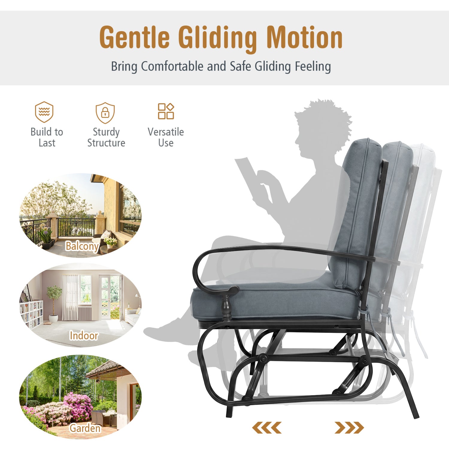 Outdoor Swing Glider Chair, 2 Seats, Removable Cushions, Gray Patio Rocking Chairs & Gliders at Gallery Canada