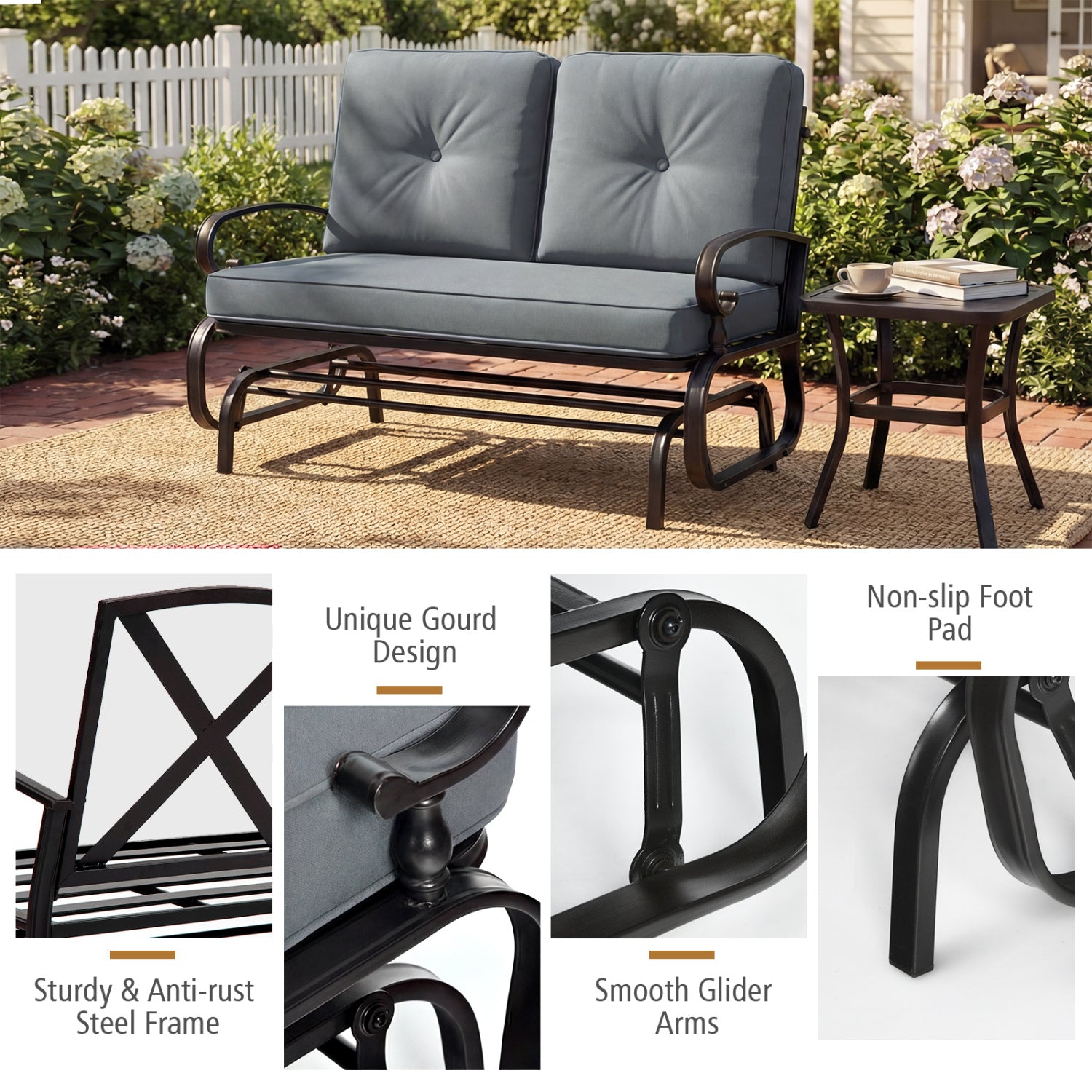 Outdoor Swing Glider Chair, 2 Seats, Removable Cushions, Gray Patio Rocking Chairs & Gliders at Gallery Canada
