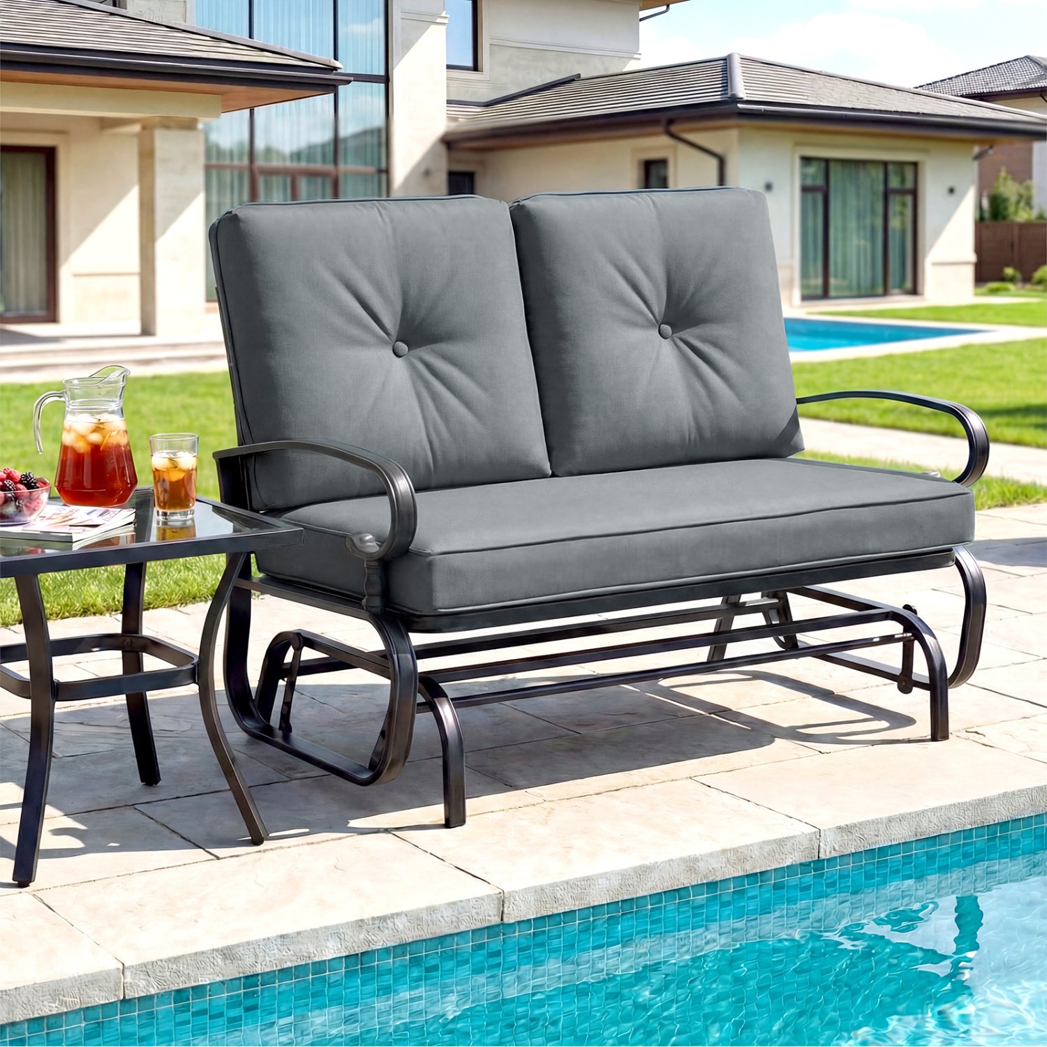 Outdoor Swing Glider Chair, 2 Seats, Removable Cushions, Gray Patio Rocking Chairs & Gliders at Gallery Canada