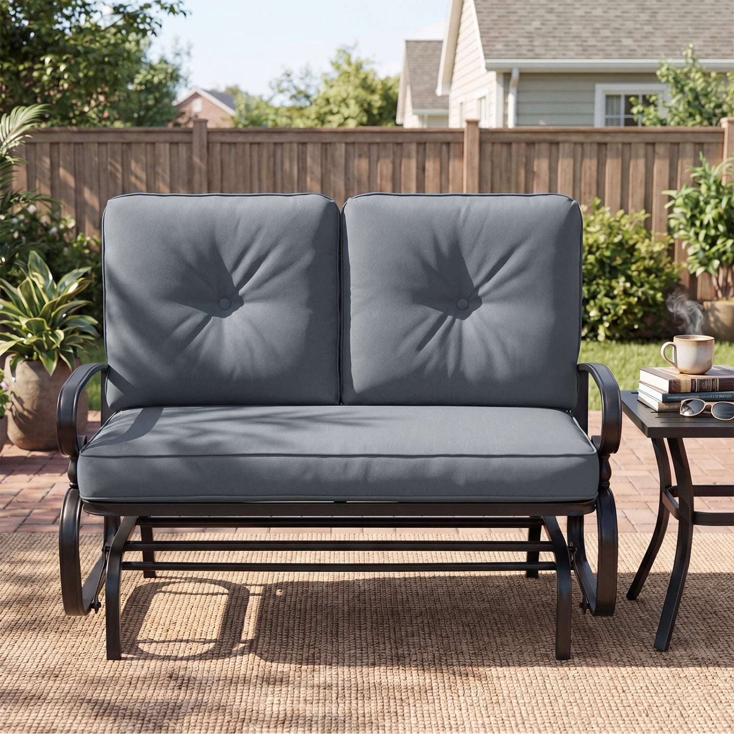 Outdoor Swing Glider Chair, 2 Seats, Removable Cushions, Gray Patio Rocking Chairs & Gliders at Gallery Canada