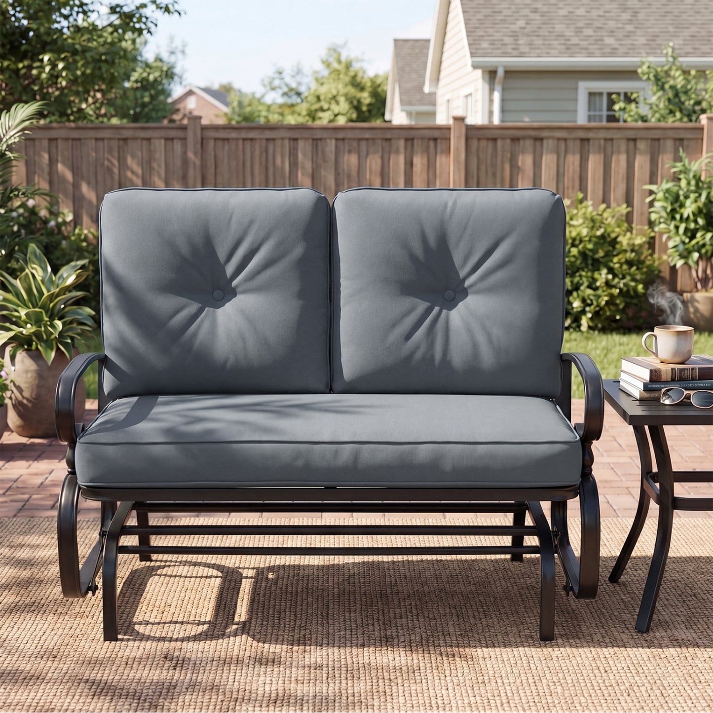 Outdoor Swing Glider Chair, 2 Seats, Removable Cushions, Gray Patio Rocking Chairs & Gliders at Gallery Canada