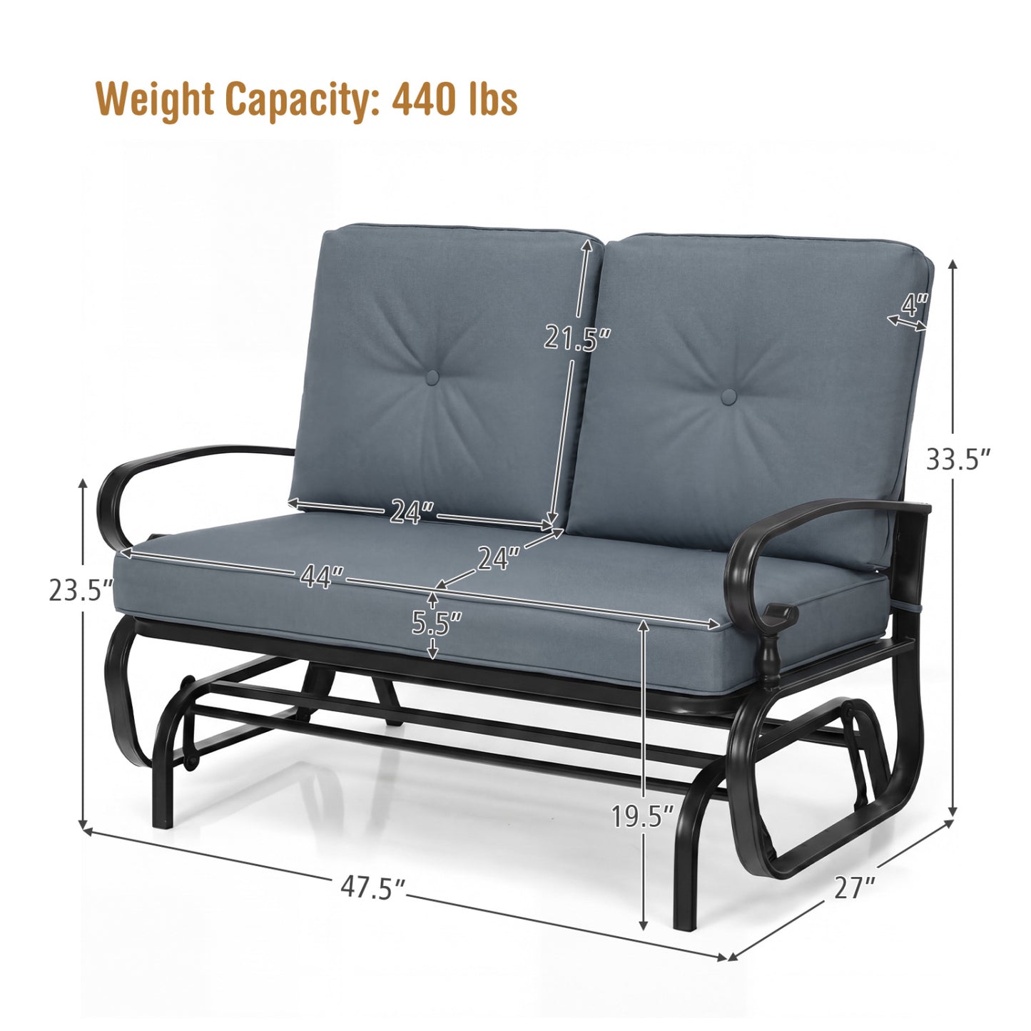 Outdoor Swing Glider Chair, 2 Seats, Removable Cushions, Gray Patio Rocking Chairs & Gliders at Gallery Canada