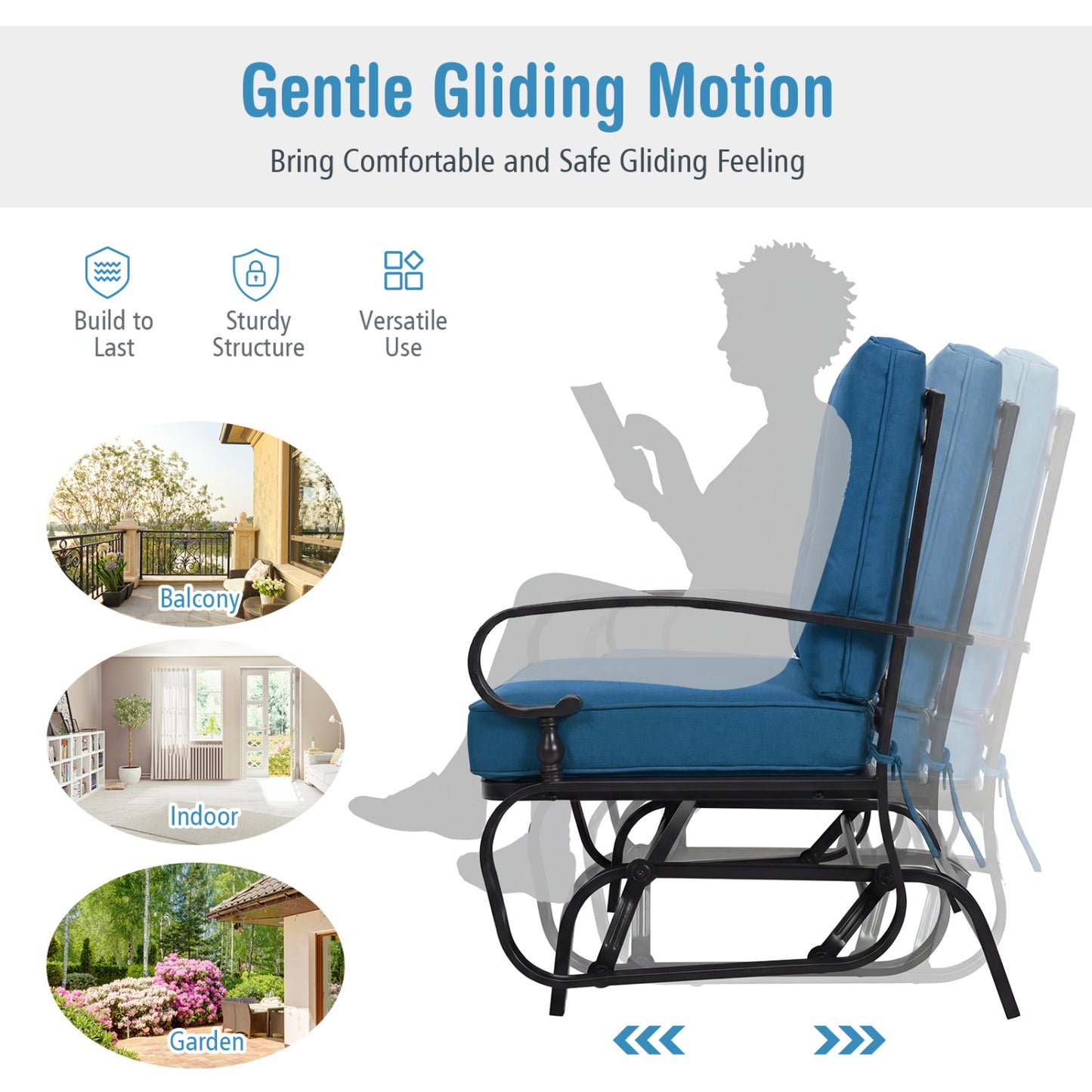 2 Seats Outdoor Swing Glider Chair, Navy Patio Rocking Chairs & Gliders at Gallery Canada