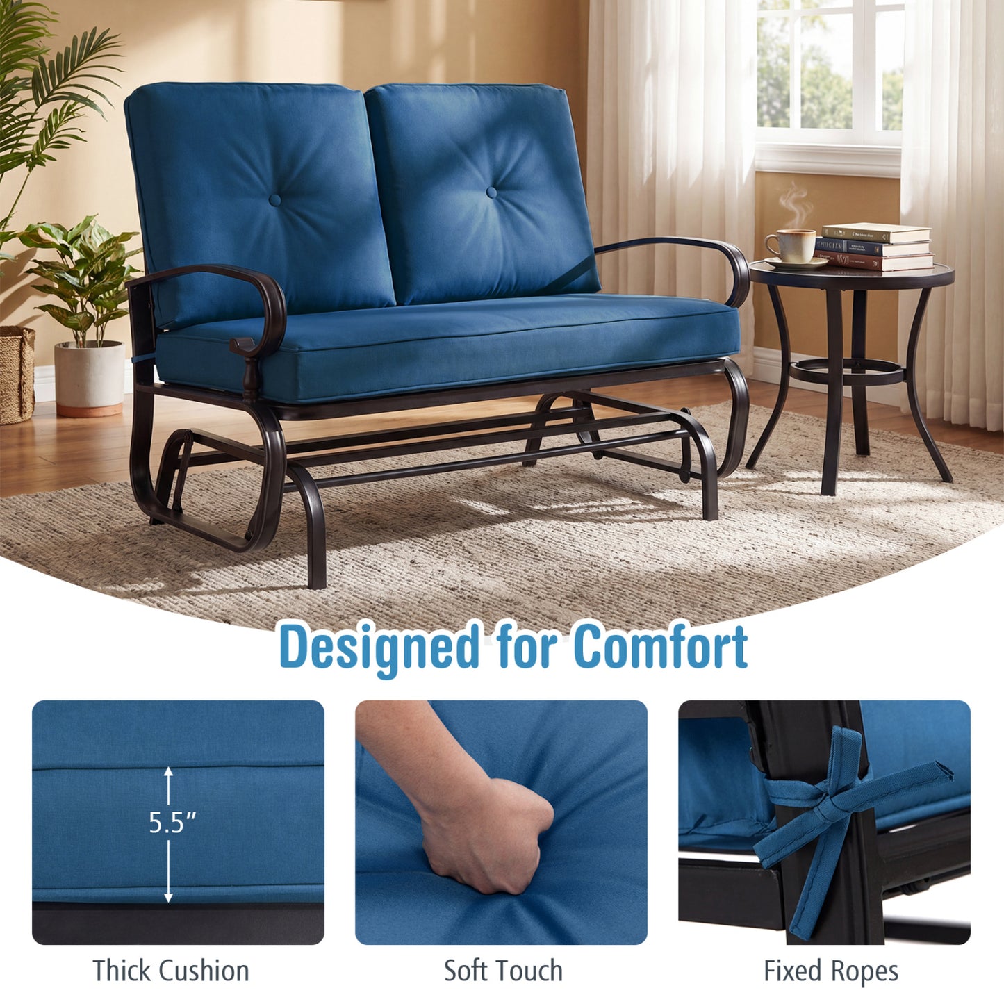 2 Seats Outdoor Swing Glider Chair, Navy Patio Rocking Chairs & Gliders at Gallery Canada