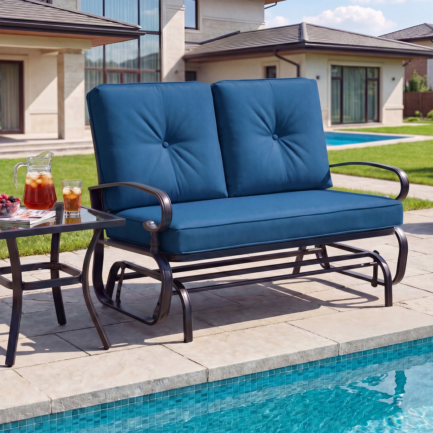 2 Seats Outdoor Swing Glider Chair, Navy Patio Rocking Chairs & Gliders at Gallery Canada