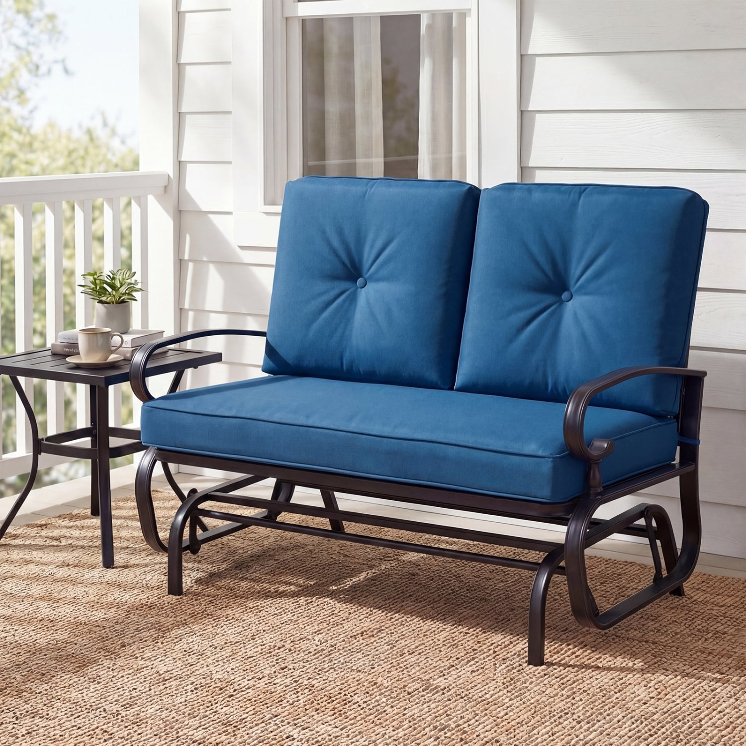 2 Seats Outdoor Swing Glider Chair, Navy Patio Rocking Chairs & Gliders at Gallery Canada