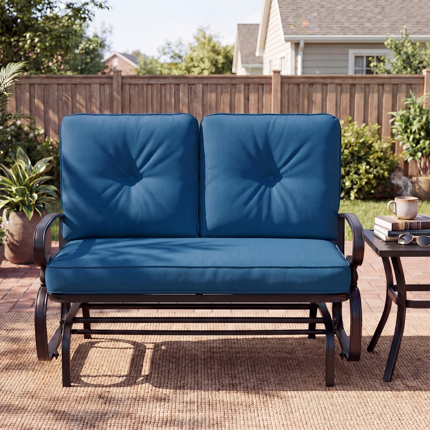 2 Seats Outdoor Swing Glider Chair, Navy Patio Rocking Chairs & Gliders at Gallery Canada