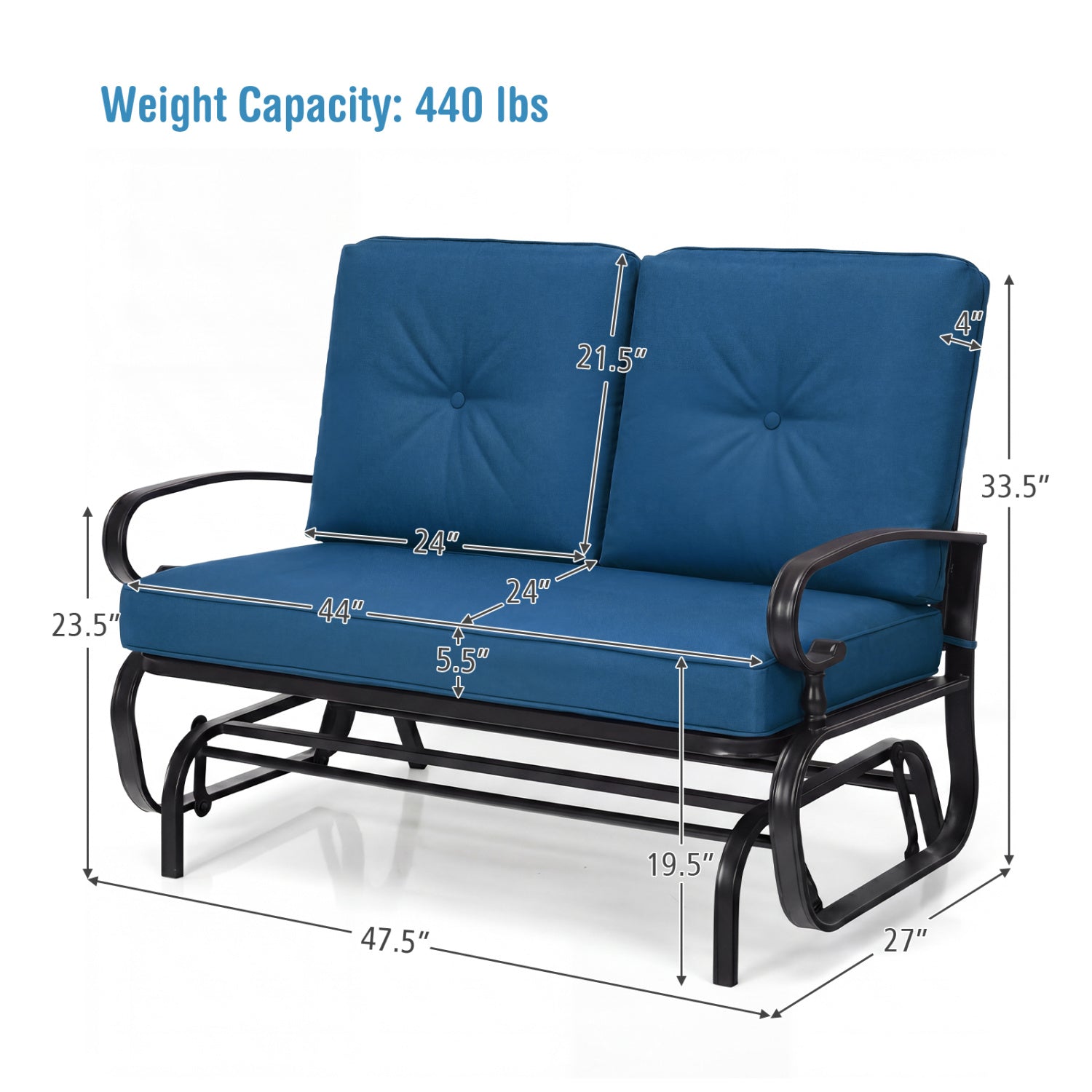 2 Seats Outdoor Swing Glider Chair, Navy Patio Rocking Chairs & Gliders at Gallery Canada