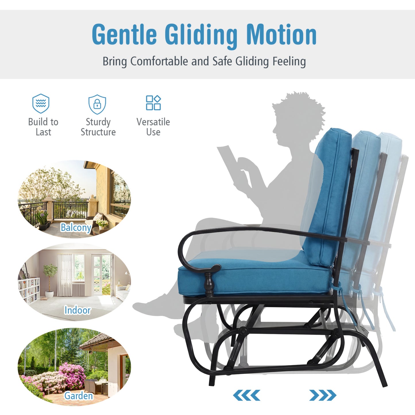 2 Seat Outdoor Swing Glider Chair, Blue