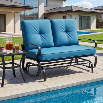 2 Seat Outdoor Swing Glider Chair, Blue