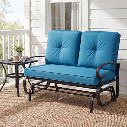 2 Seat Outdoor Swing Glider Chair, Blue