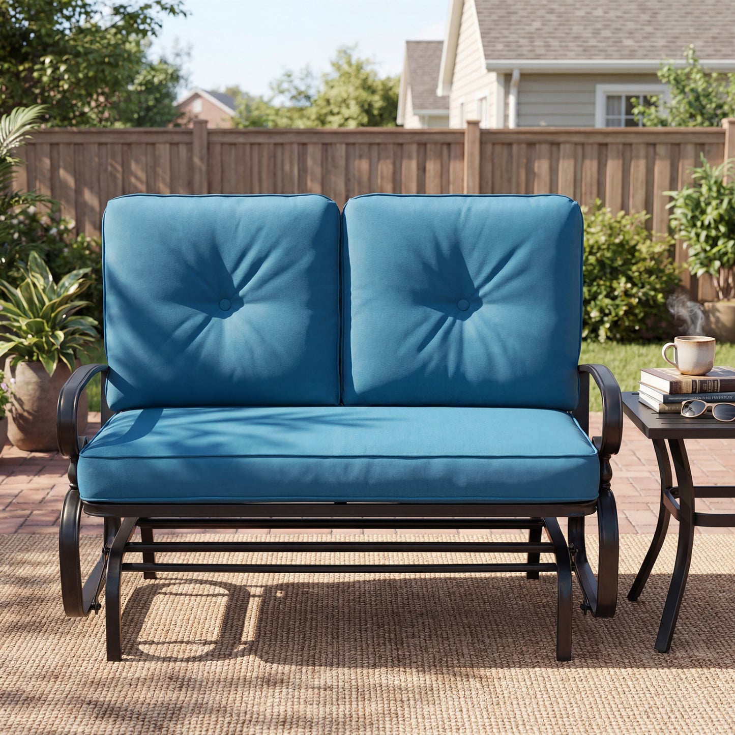2 Seat Outdoor Swing Glider Chair, Blue