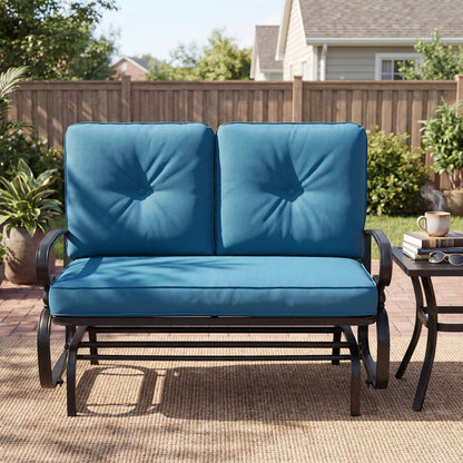 2 Seat Outdoor Swing Glider Chair, Blue
