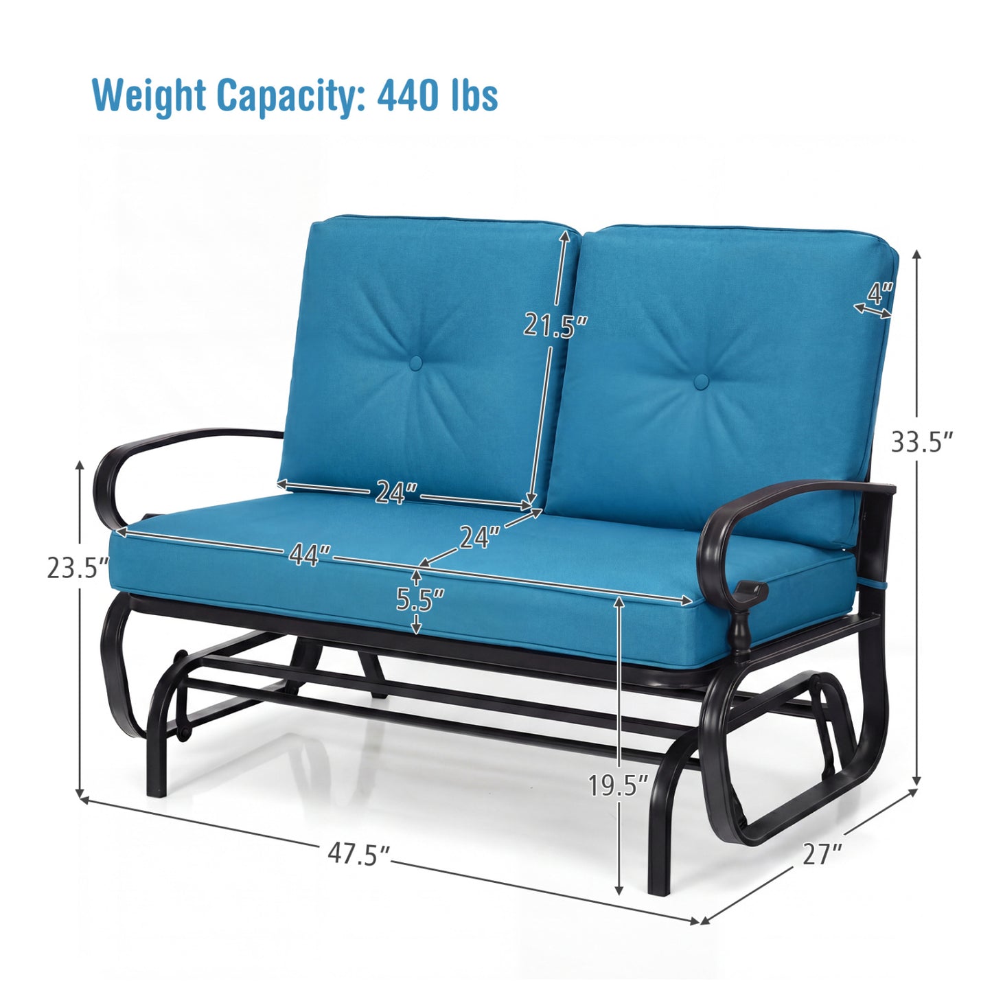 2 Seat Outdoor Swing Glider Chair, Blue