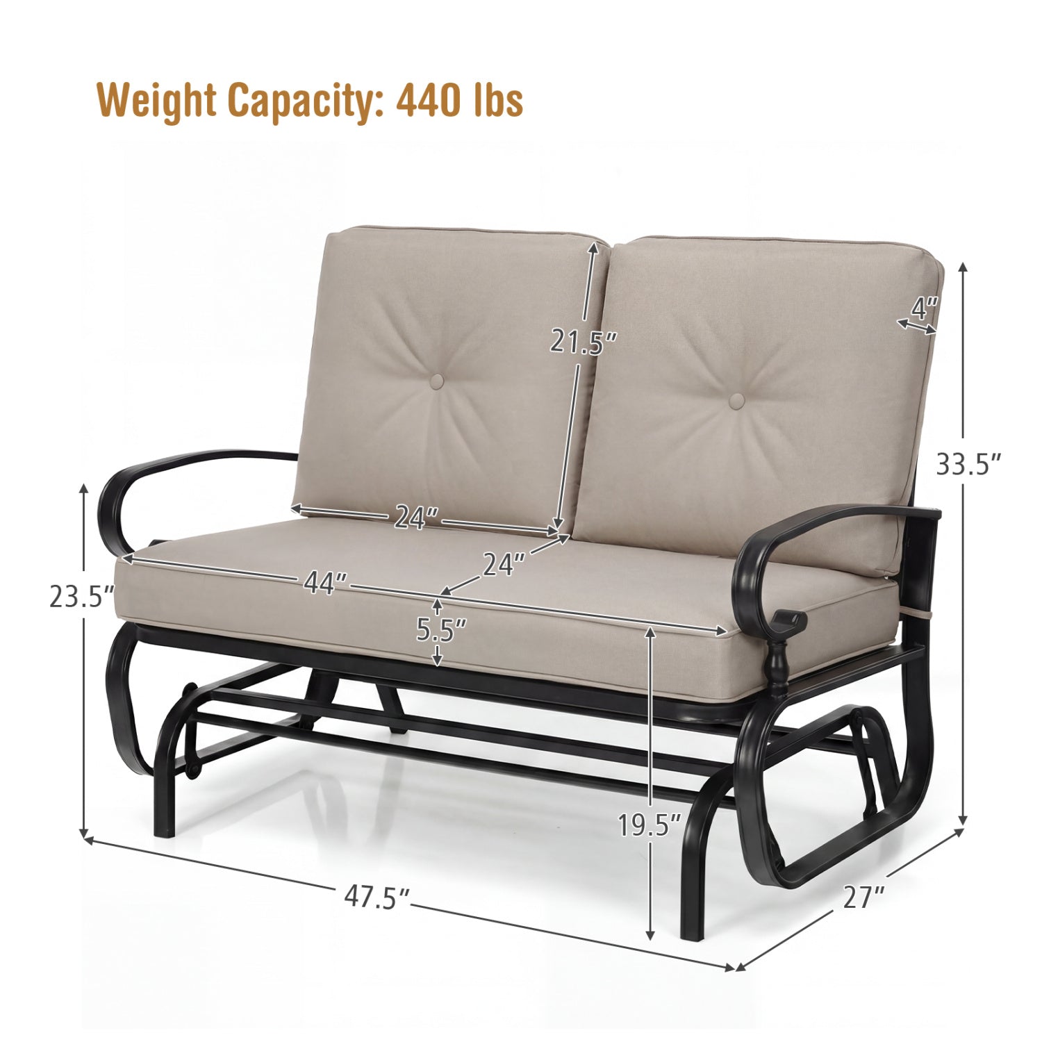 Outdoor Swing Glider Chair, 2 Seats, With Cushions, Beige Patio Rocking Chairs & Gliders at Gallery Canada