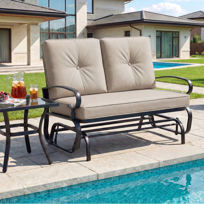 Outdoor Swing Glider Chair, 2 Seats, With Cushions, Beige Patio Rocking Chairs & Gliders at Gallery Canada
