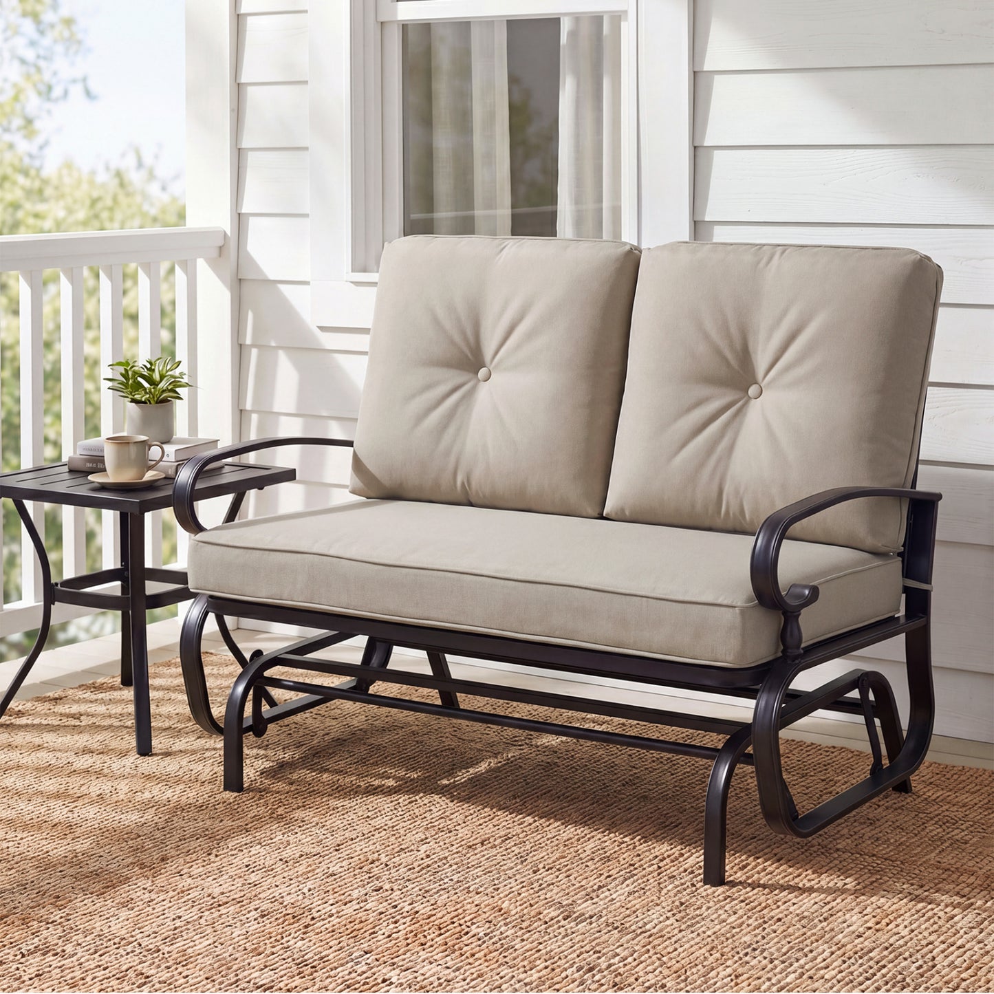 Outdoor Swing Glider Chair, 2 Seats, With Cushions, Beige Patio Rocking Chairs & Gliders at Gallery Canada