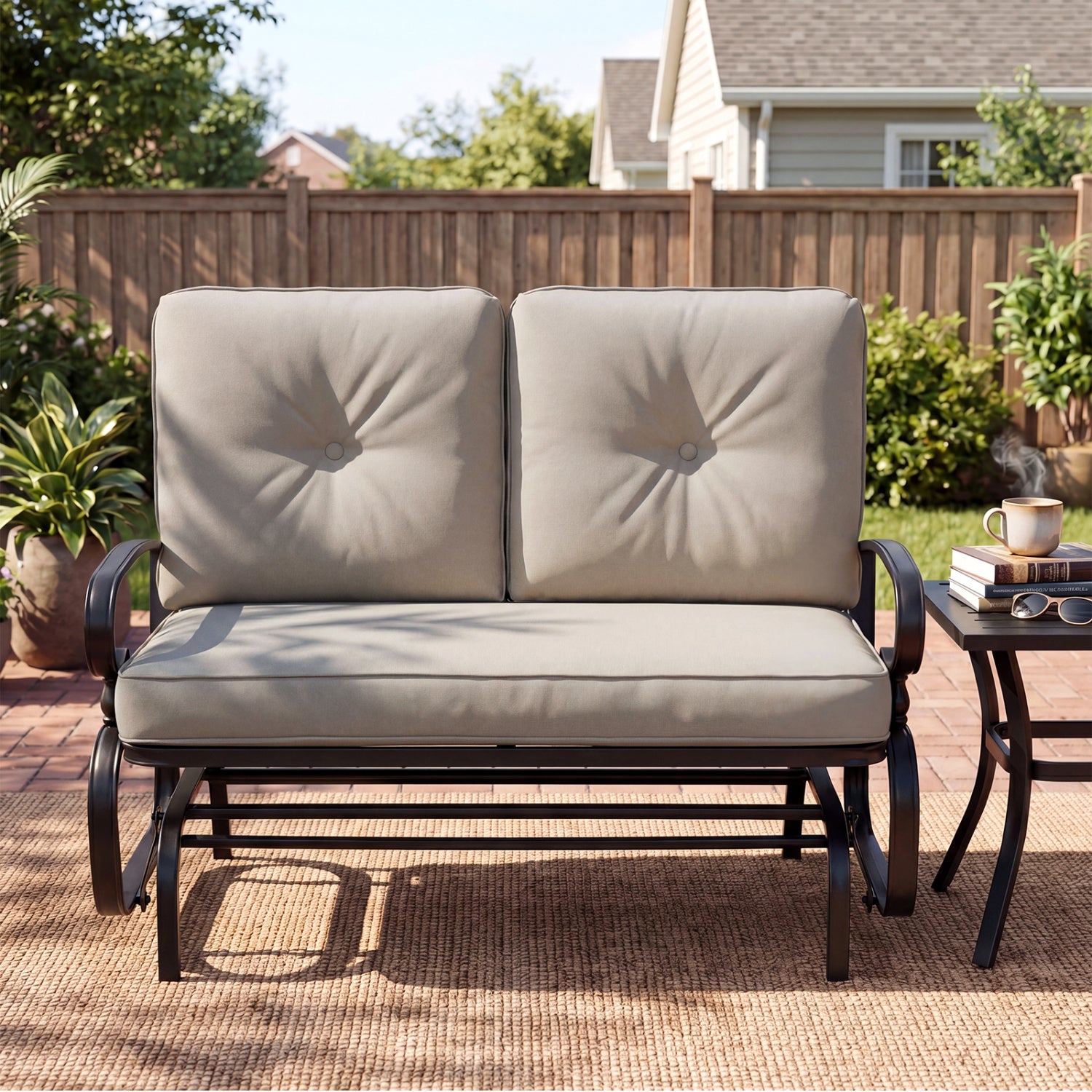 Outdoor Swing Glider Chair, 2 Seats, With Cushions, Beige Patio Rocking Chairs & Gliders at Gallery Canada