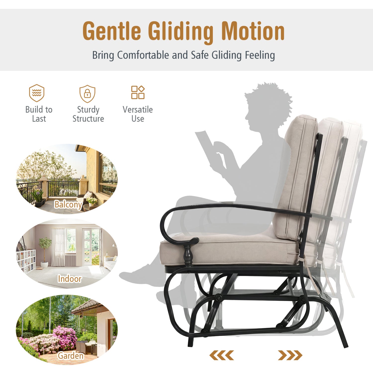 Outdoor Swing Glider Chair, 2 Seats, With Cushions, Beige Patio Rocking Chairs & Gliders at Gallery Canada