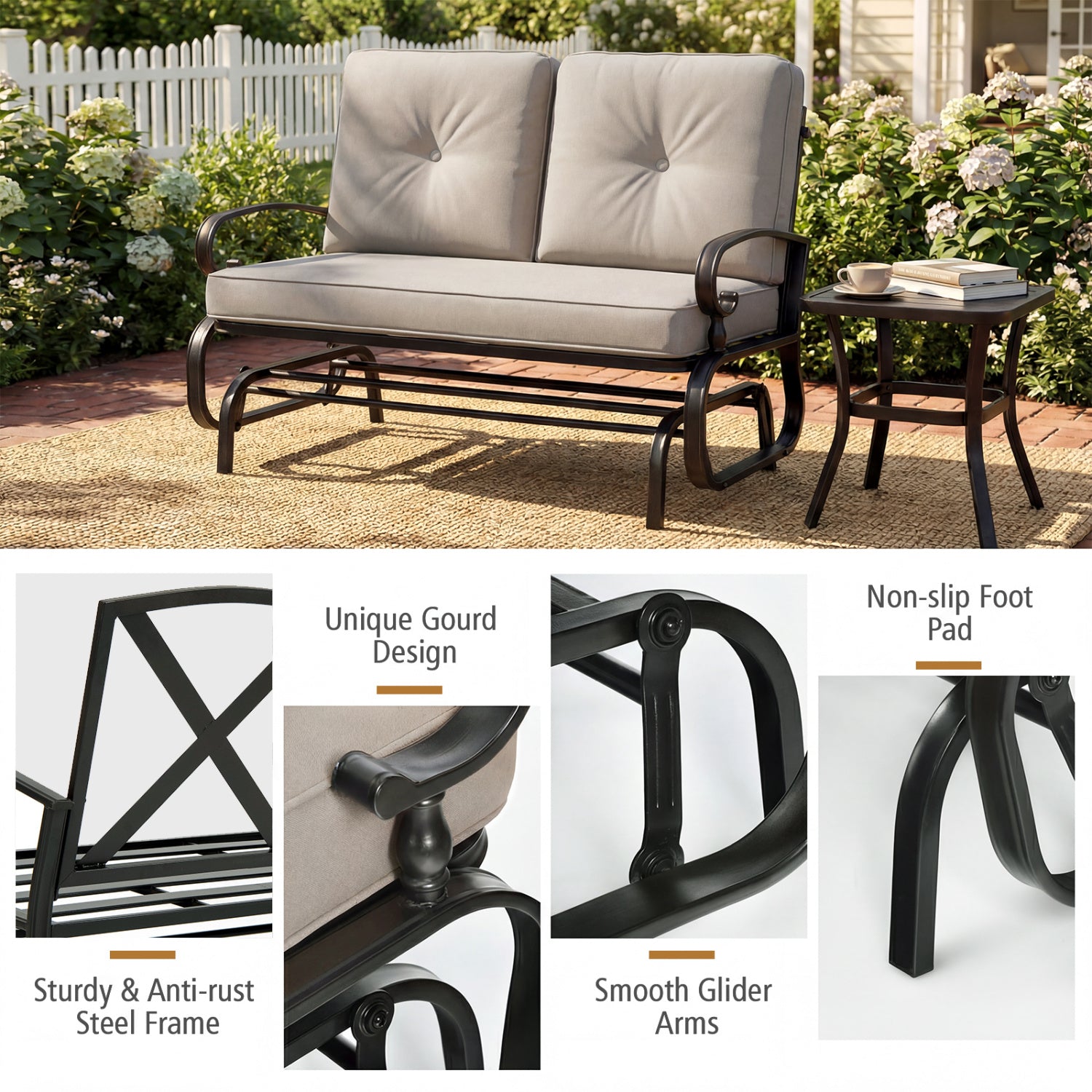 Outdoor Swing Glider Chair, 2 Seats, With Cushions, Beige Patio Rocking Chairs & Gliders at Gallery Canada