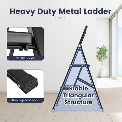 2 Step Folding Step Stool, Wide Anti-slip Pedals, Black