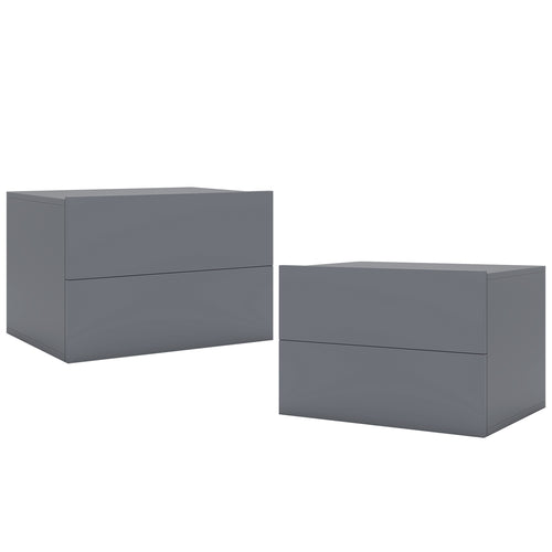 2 Storage Drawers Wall Mounted Floating Nightstand for Bedroom, Gray