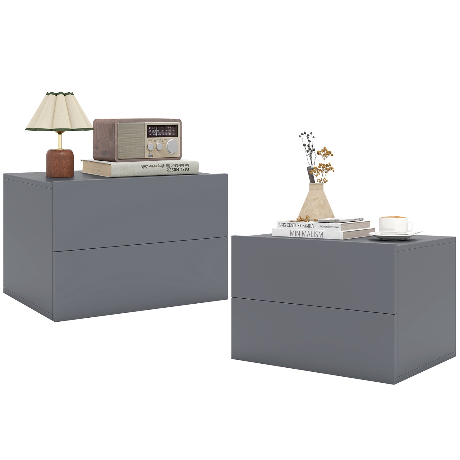 2 Storage Drawers Wall Mounted Floating Nightstand for Bedroom, Gray Nightstands at Gallery Canada