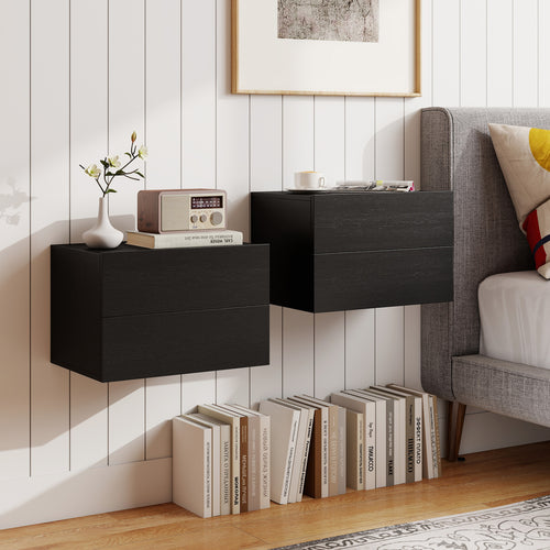 2 Storage Drawers Wall Mounted Floating Nightstand for Bedroom, Black