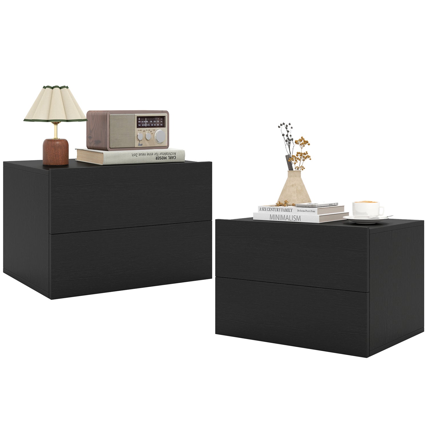 2 Storage Drawers Wall Mounted Floating Nightstand for Bedroom, Black Nightstands at Gallery Canada