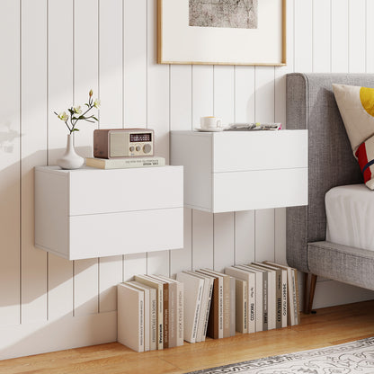 2-Drawer Wall Mounted Floating Nightstand, White